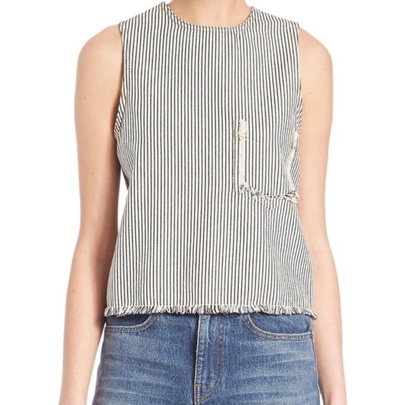 T by Alexander Wang Denim Pinstripe Crop Top Size 6 - Picture 1 of 4